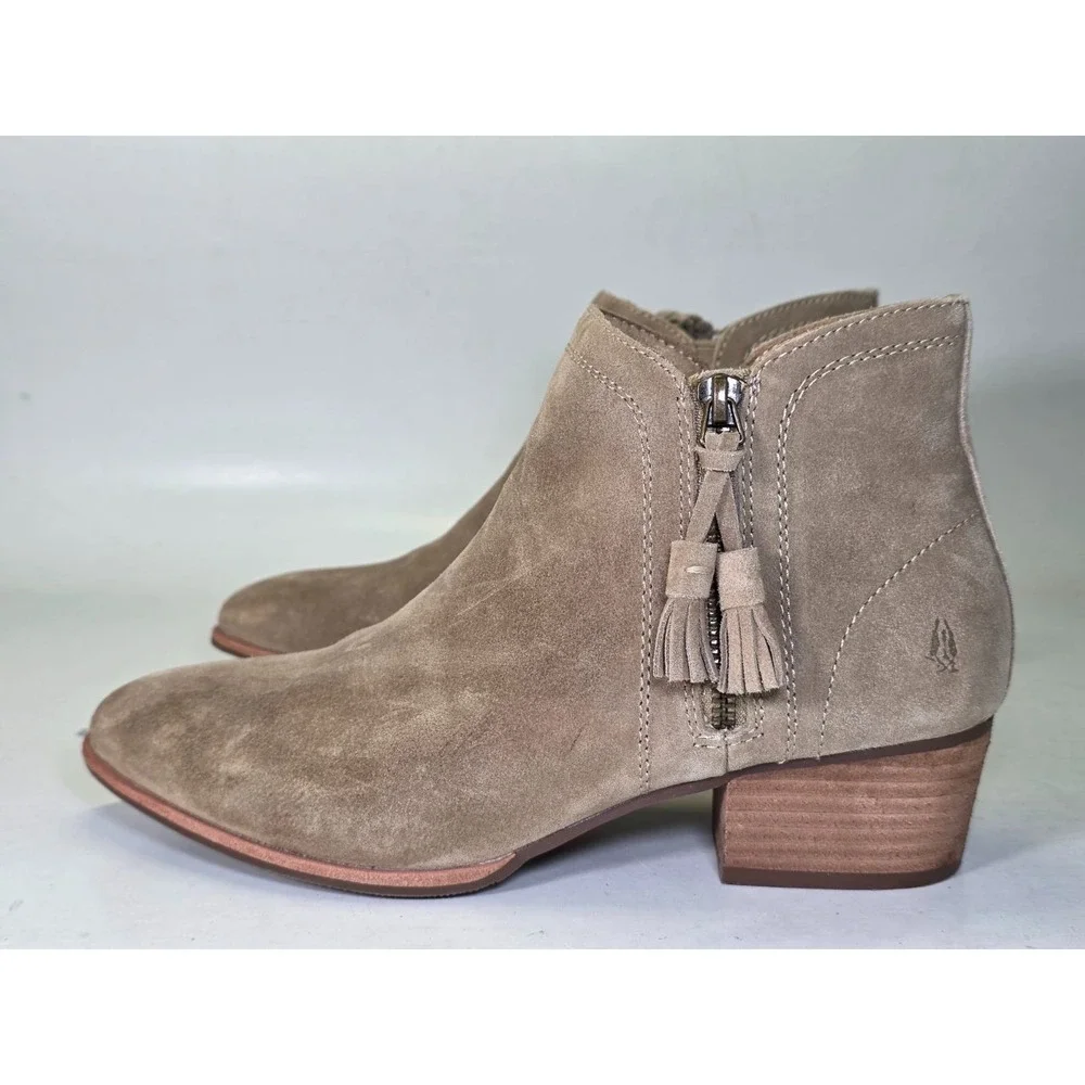 Hush Puppies Women's Ankle Boots Size 8 Brown Beige Suede Shoes Heel Zip Tassel‎
